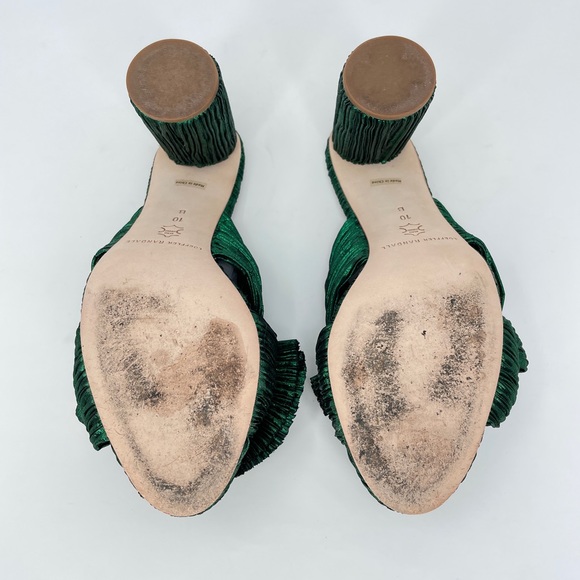 Loeffler Randall Penny Knot Mule High Heel in Pleated Metallic Emerald Green, 10 - Picture 7 of 10